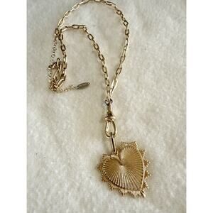 Paperclip Chain Pendant Necklace Gold Textured Heart Star Medallion Serafina